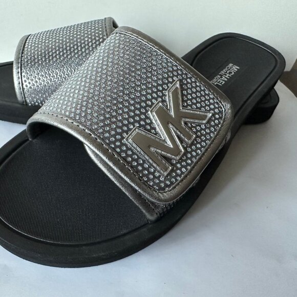 NEW Michael Kors Logo Velcro closure slides Size 9 & 10 - Picture 3 of 4